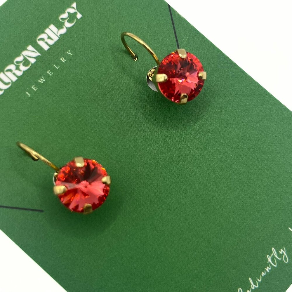 Handmade Peachy Pink Swarovski Crystal Drop Earrings | Gold Plated, Nickel-Free - Picture 3 of 6